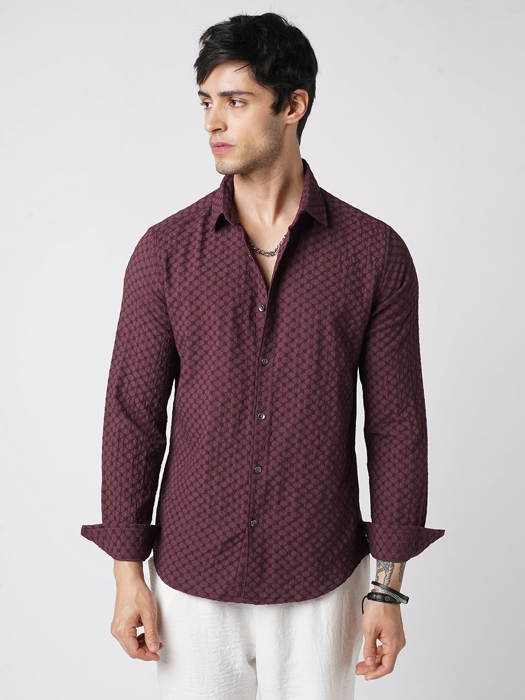 Deep Maroon Textured Shirt