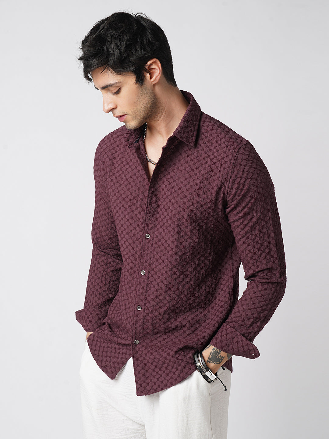 Deep Maroon Textured Shirt