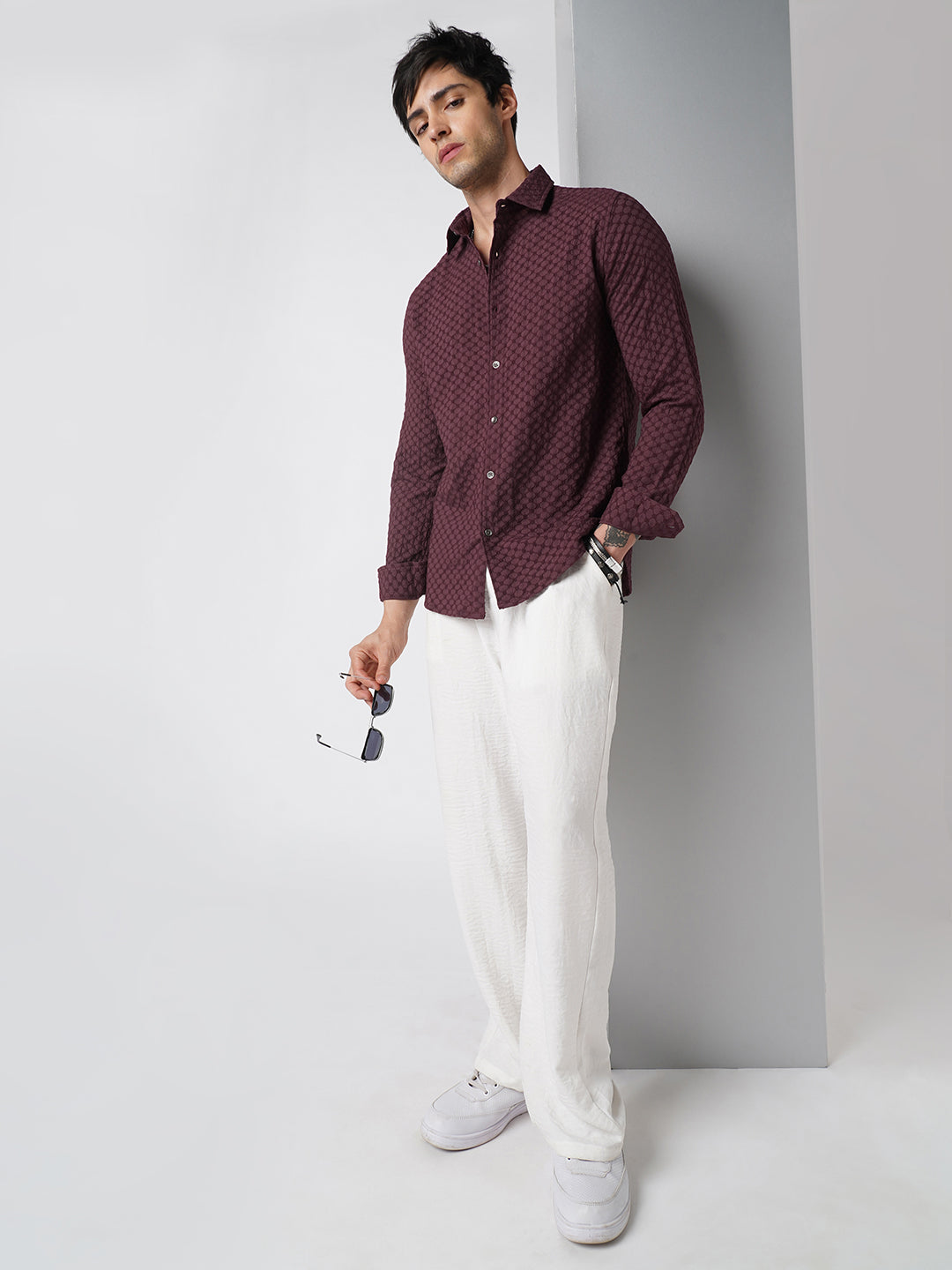 Deep Maroon Textured Shirt
