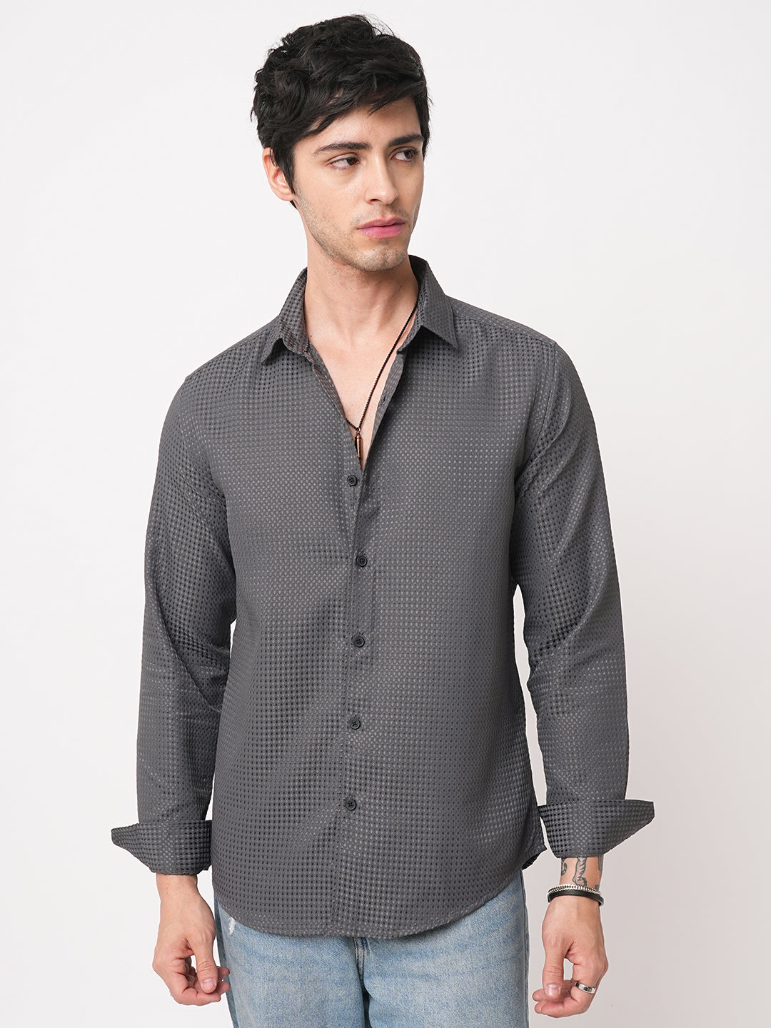 Refined Charcoal Grey Embossed Shirt