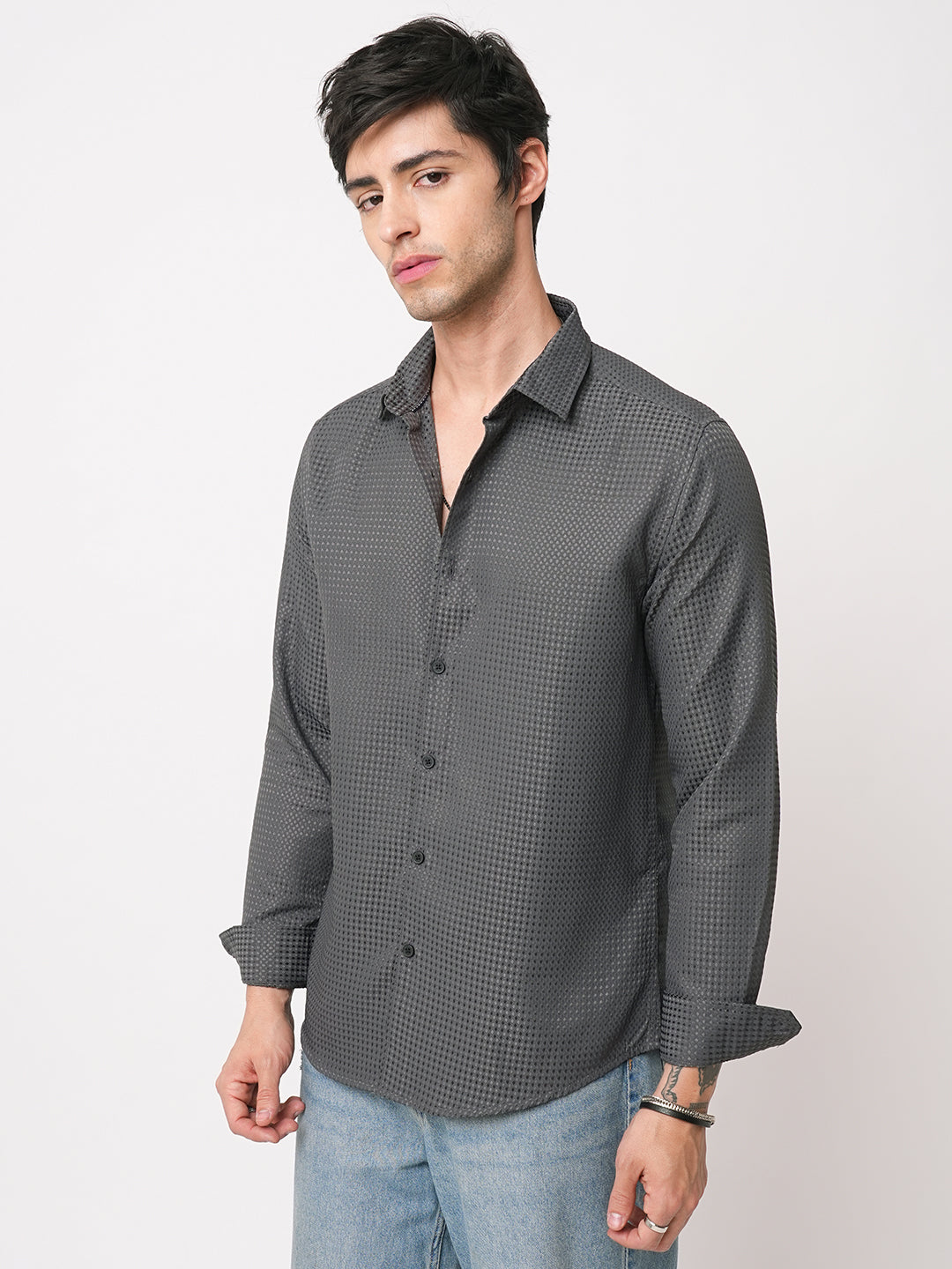 Refined Charcoal Grey Embossed Shirt