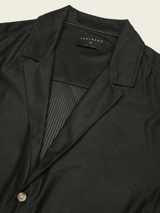 Pine Green Ribbed Oversized Notched Lapel Collar Shirt