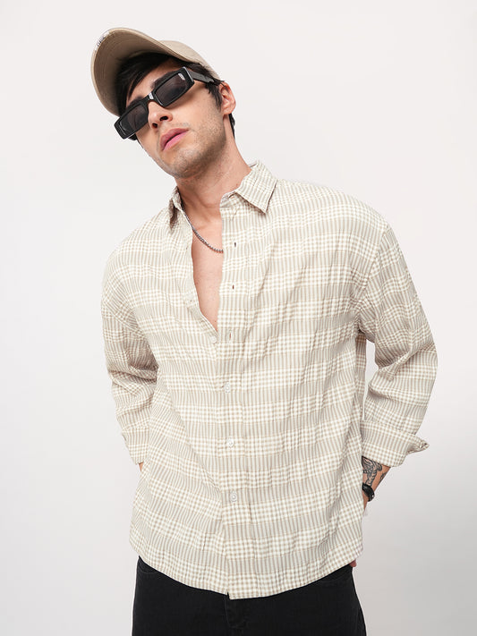Laurel Green Seersucker Checks Boxy Fit Crop Shirt