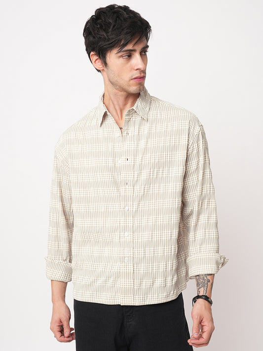 Laurel Green Seersucker Checks Boxy Fit Crop Shirt