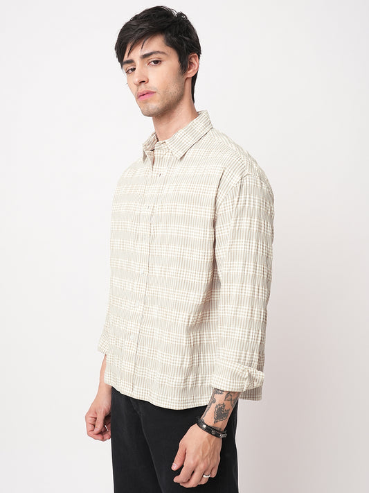 Laurel Green Seersucker Checks Boxy Fit Crop Shirt