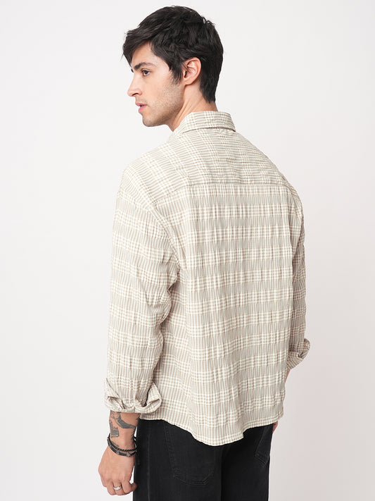 Laurel Green Seersucker Checks Boxy Fit Crop Shirt