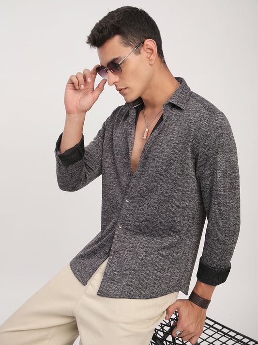 Purple Textured Knitted Shirt