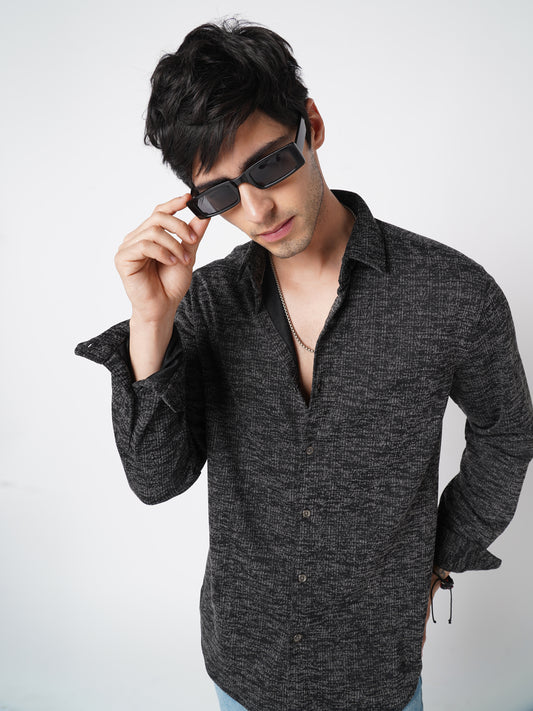 Squashy Black Textured Knitted Shirt