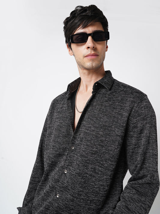 Squashy Black Textured Knitted Shirt