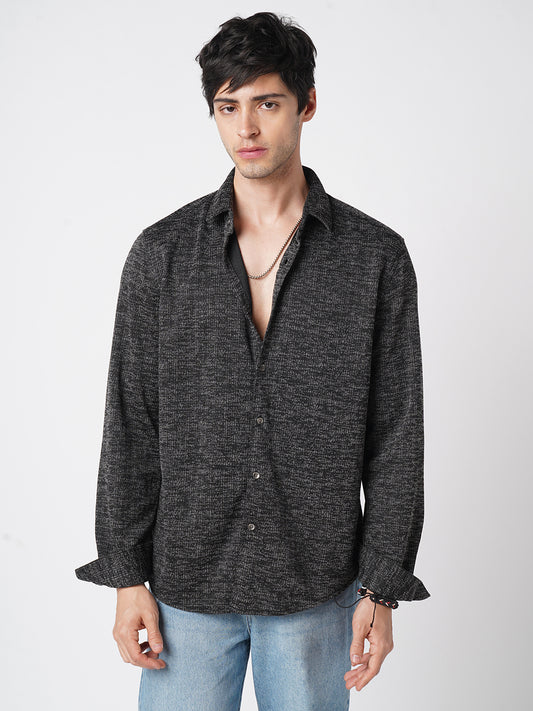 Squashy Black Textured Knitted Shirt