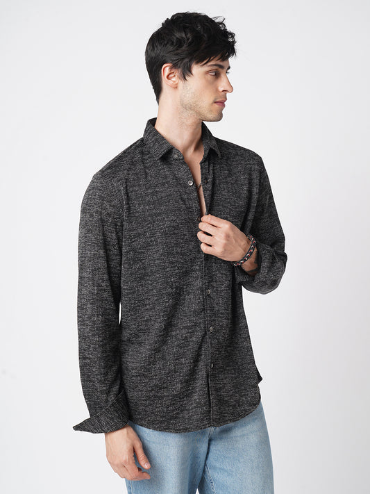 Squashy Black Textured Knitted Shirt