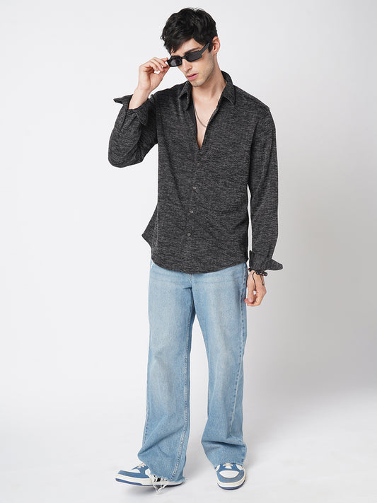 Squashy Black Textured Knitted Shirt