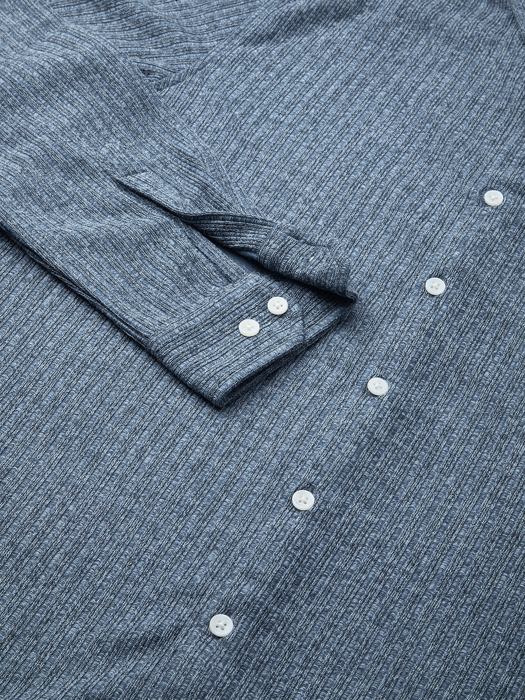 Plush Prussian Blue Ribbed Knitted Shirt