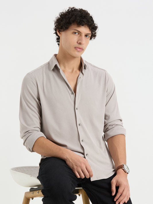 Gallant Pastel Grey Textured Knitted Shirt