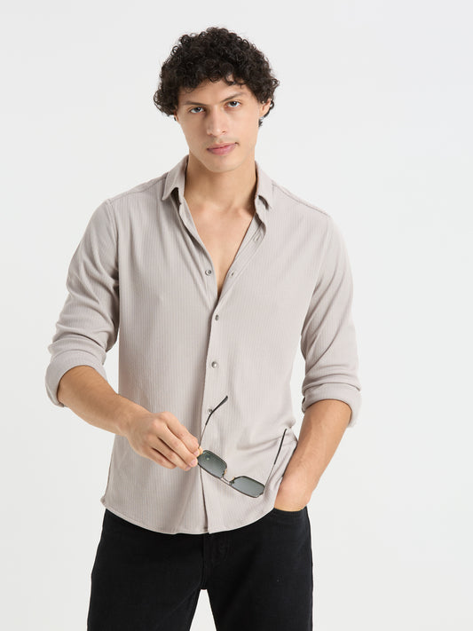 Gallant Pastel Grey Textured Knitted Shirt