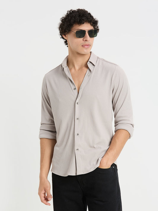 Gallant Pastel Grey Textured Knitted Shirt