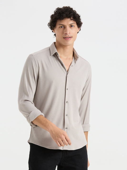 Gallant Pastel Grey Textured Knitted Shirt