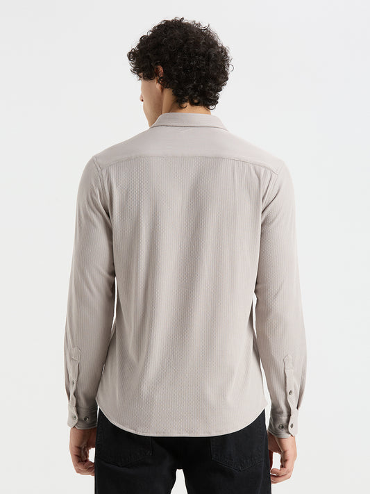 Gallant Pastel Grey Textured Knitted Shirt