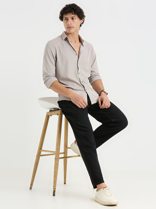 Gallant Pastel Grey Textured Knitted Shirt