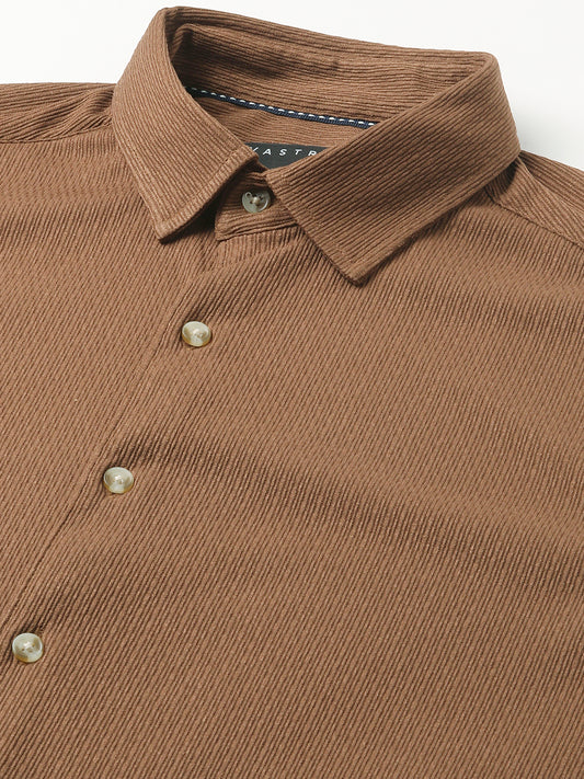 Enticing Brown Textured Knitted Shirt