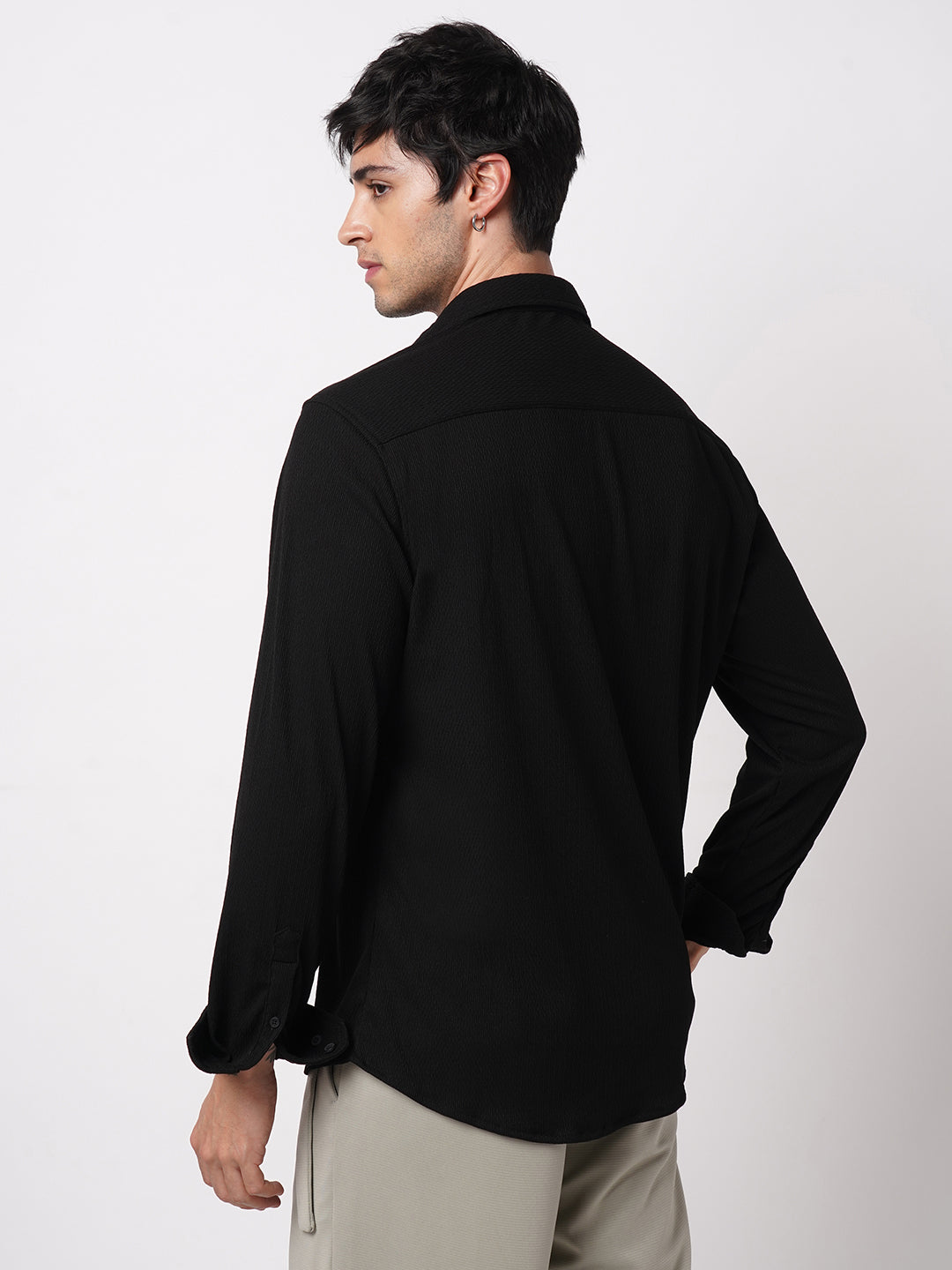 Spiffy Black Ribbed Knitted Shirt
