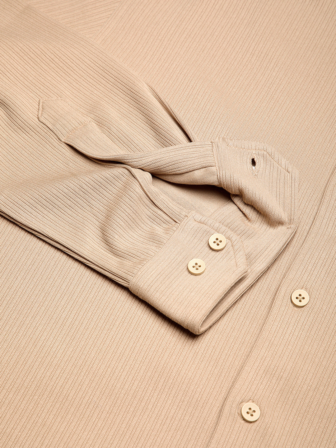 Refined Hairline Stripes Beige Knitted Shirt