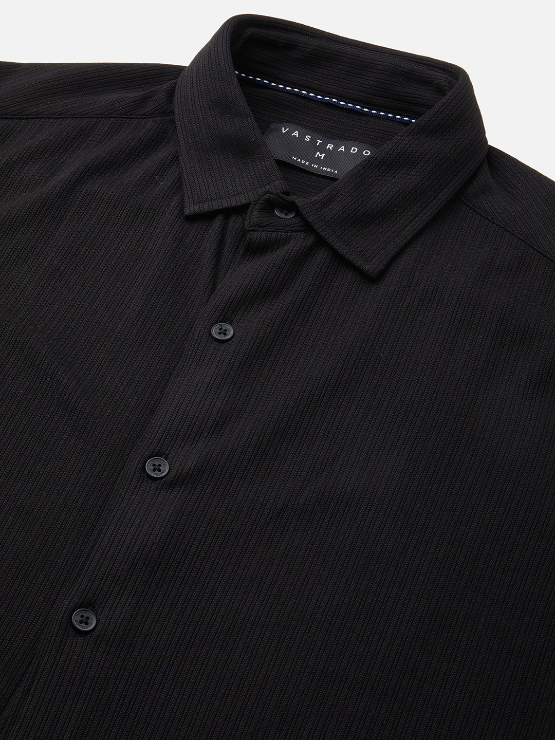 Elegant Jet Black Ribbed Knitted Shirt
