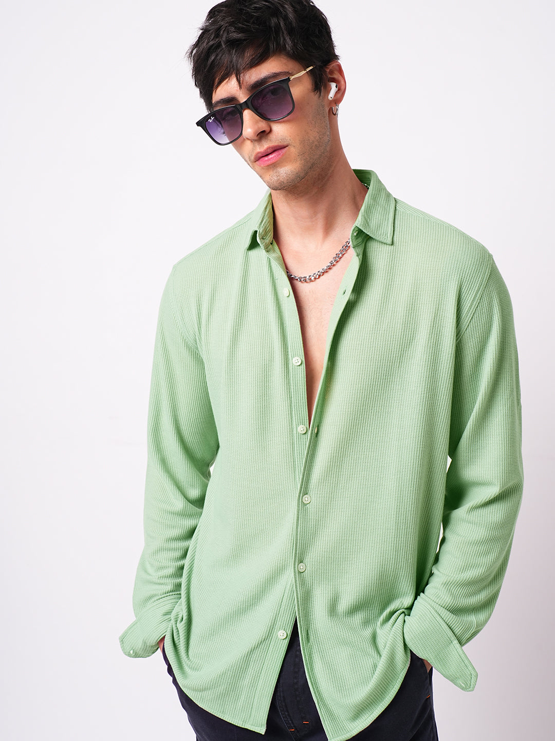 Exquisite Sage Green Knitted Shirt