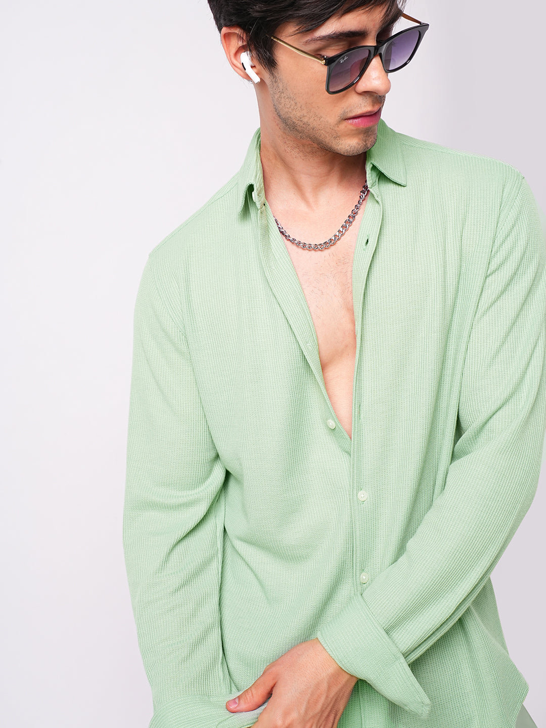 Exquisite Sage Green Knitted Shirt