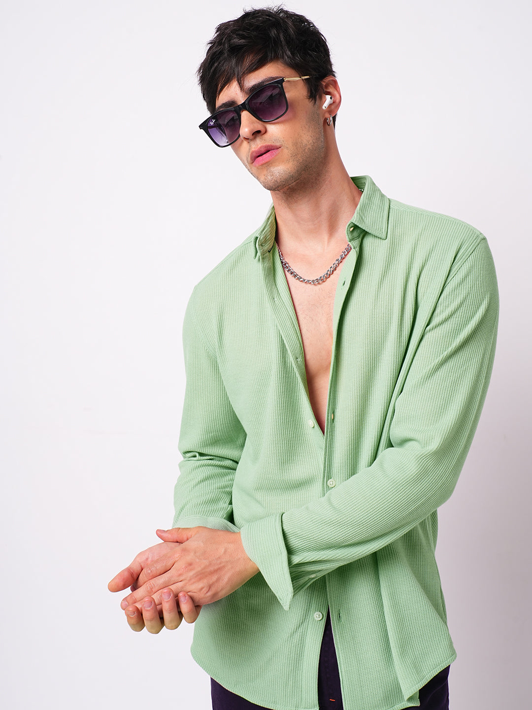 Exquisite Sage Green Knitted Shirt