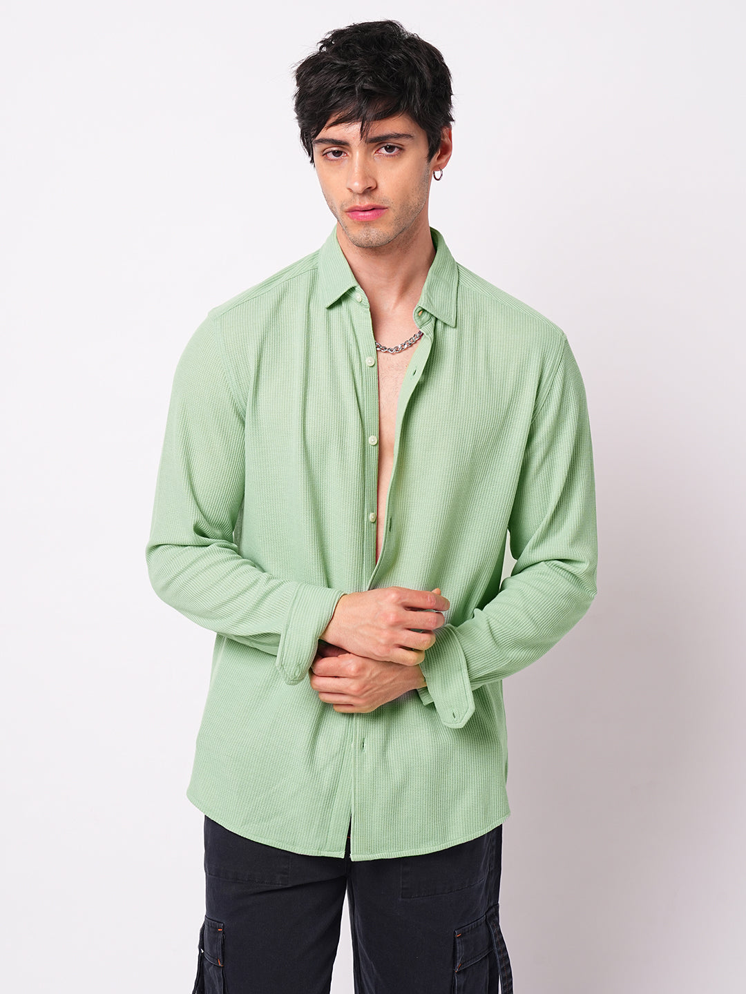 Exquisite Sage Green Knitted Shirt