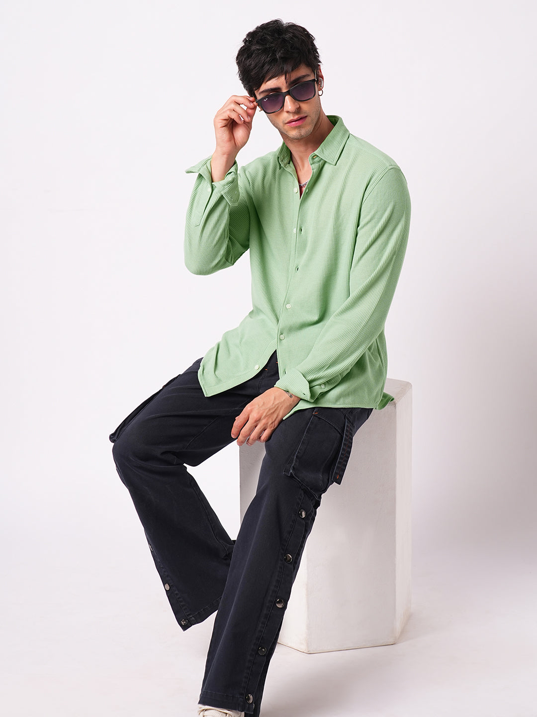 Exquisite Sage Green Knitted Shirt