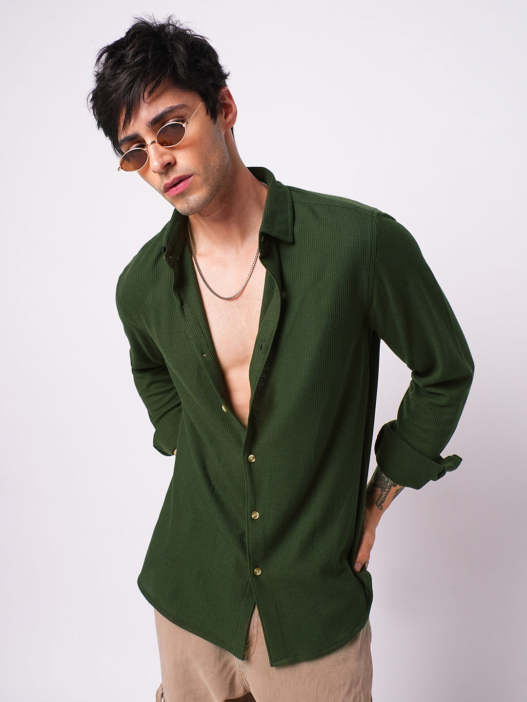 Gallant Lindworm Green Waffle Knitted Shirt