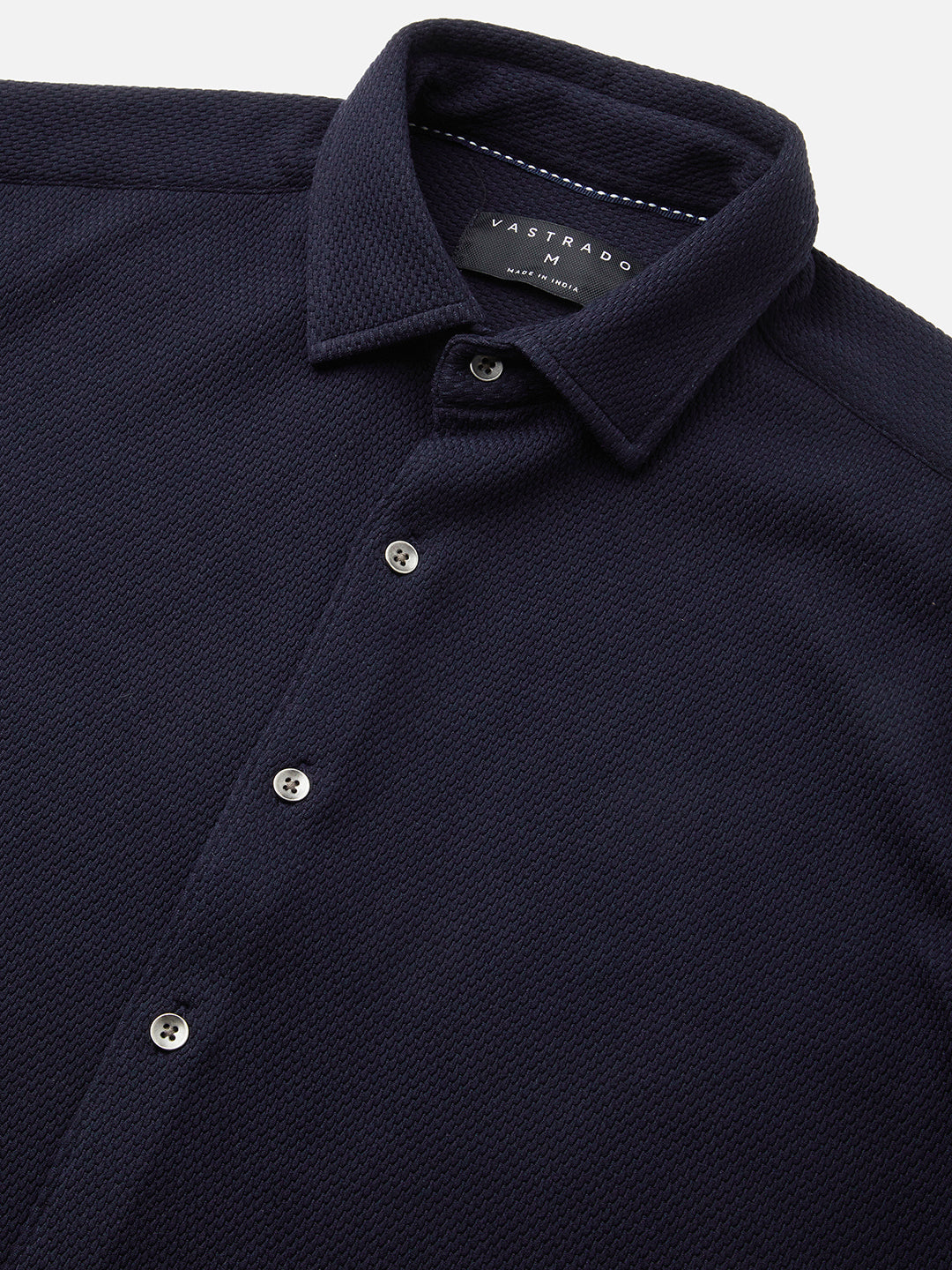 Opulent Navy Blue Textured Knitted Shirt