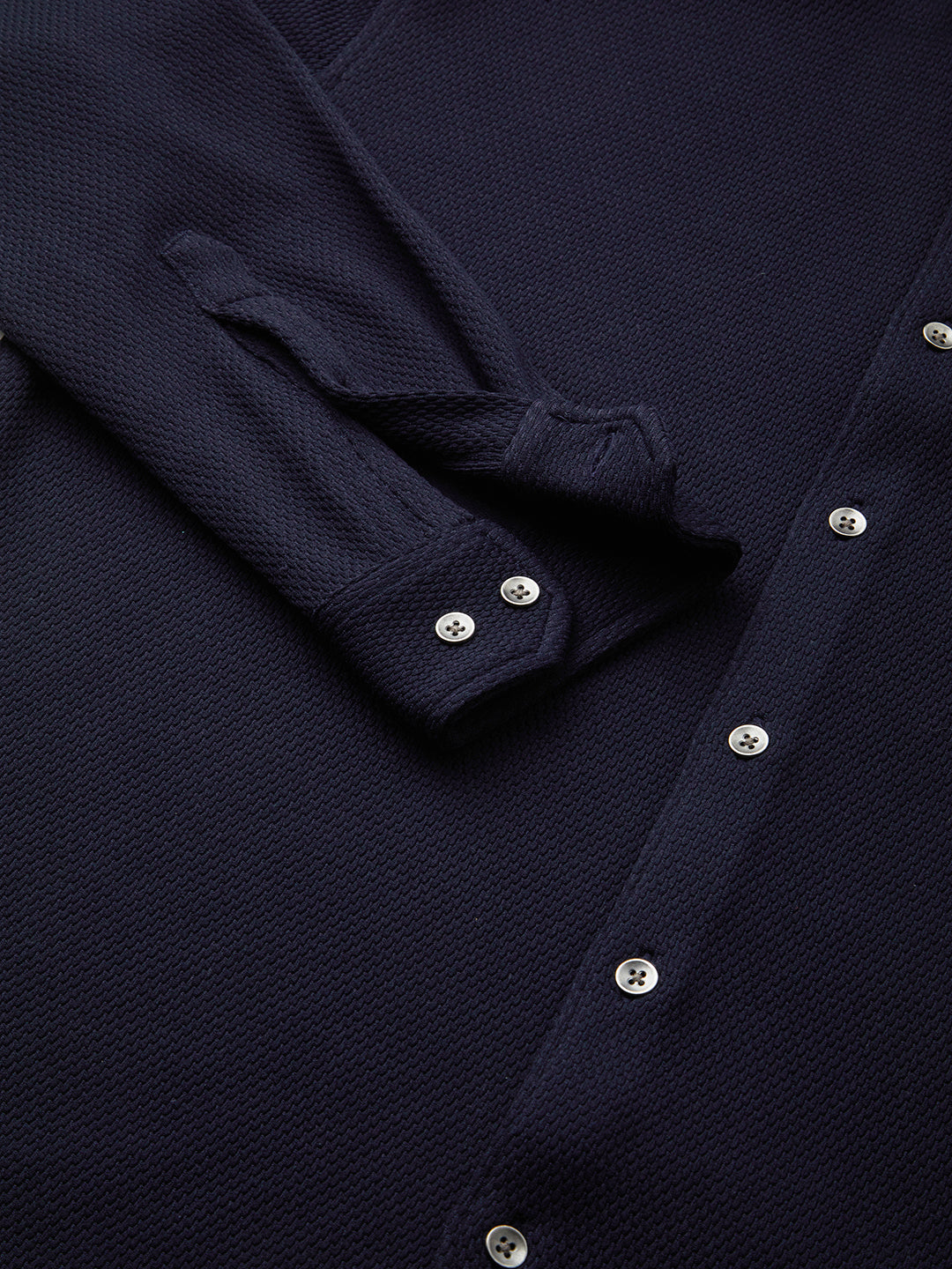 Opulent Navy Blue Textured Knitted Shirt