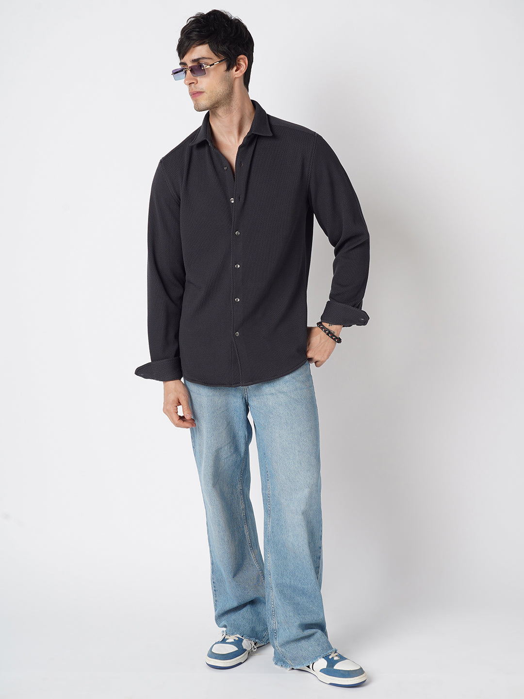 Arsenic Grey Textured Knitted Shirt
