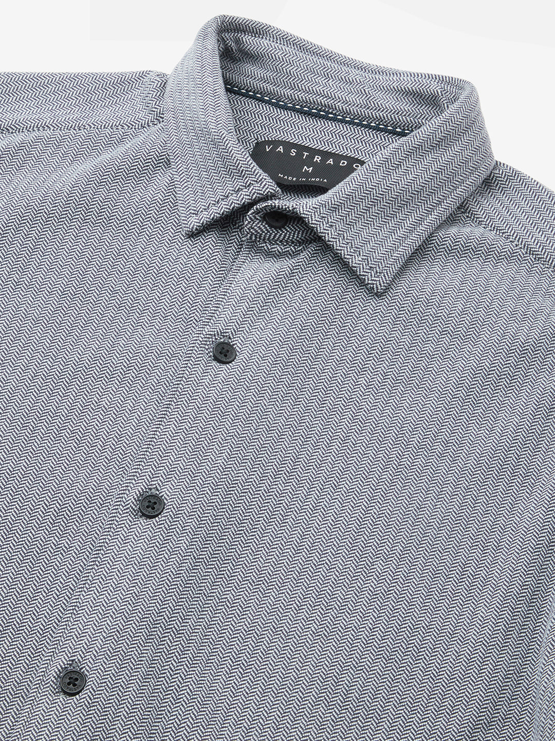 Plush Denim Blue Herringbone Knitted Shirt