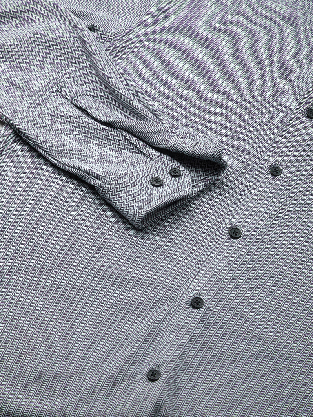 Plush Denim Blue Herringbone Knitted Shirt