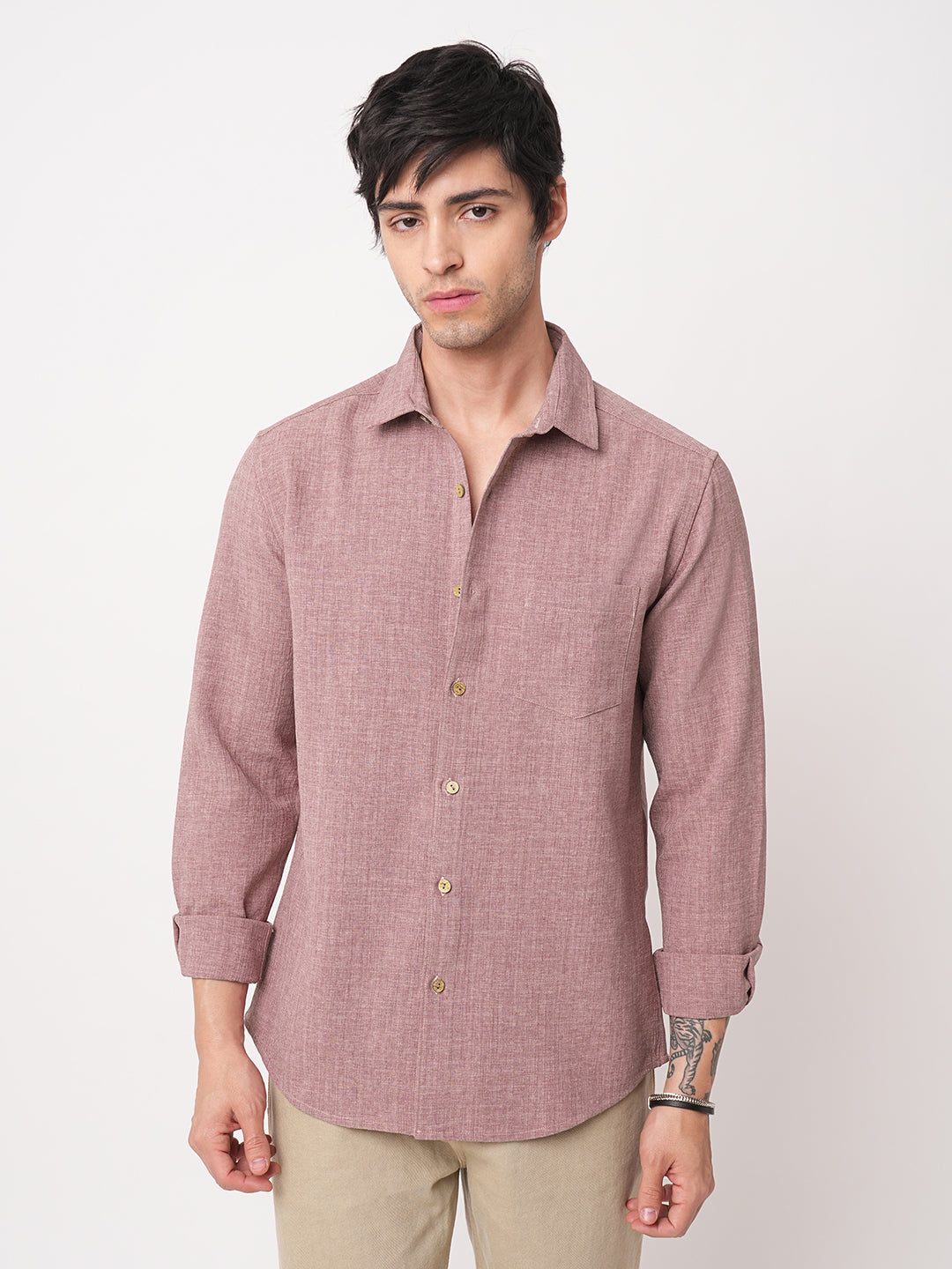 Mauve Slub Textured Shirt