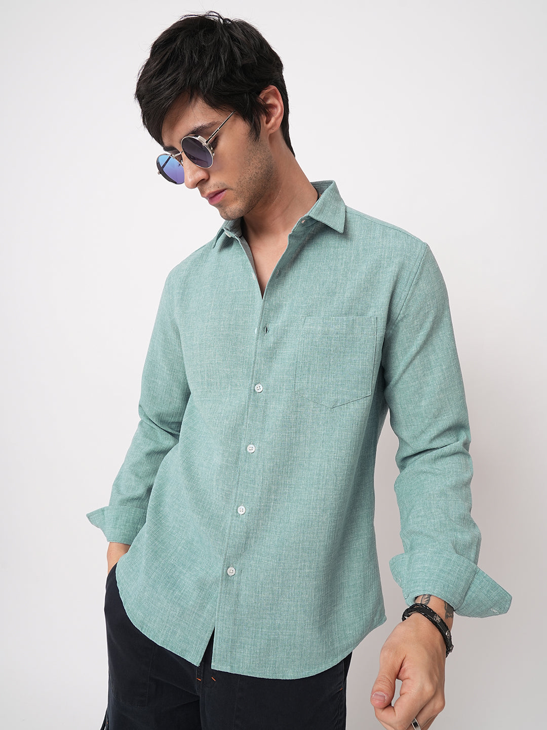 Sea-foam Green Slub Textured Shirt
