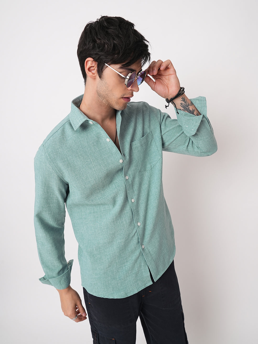 Sea-foam Green Slub Textured Shirt