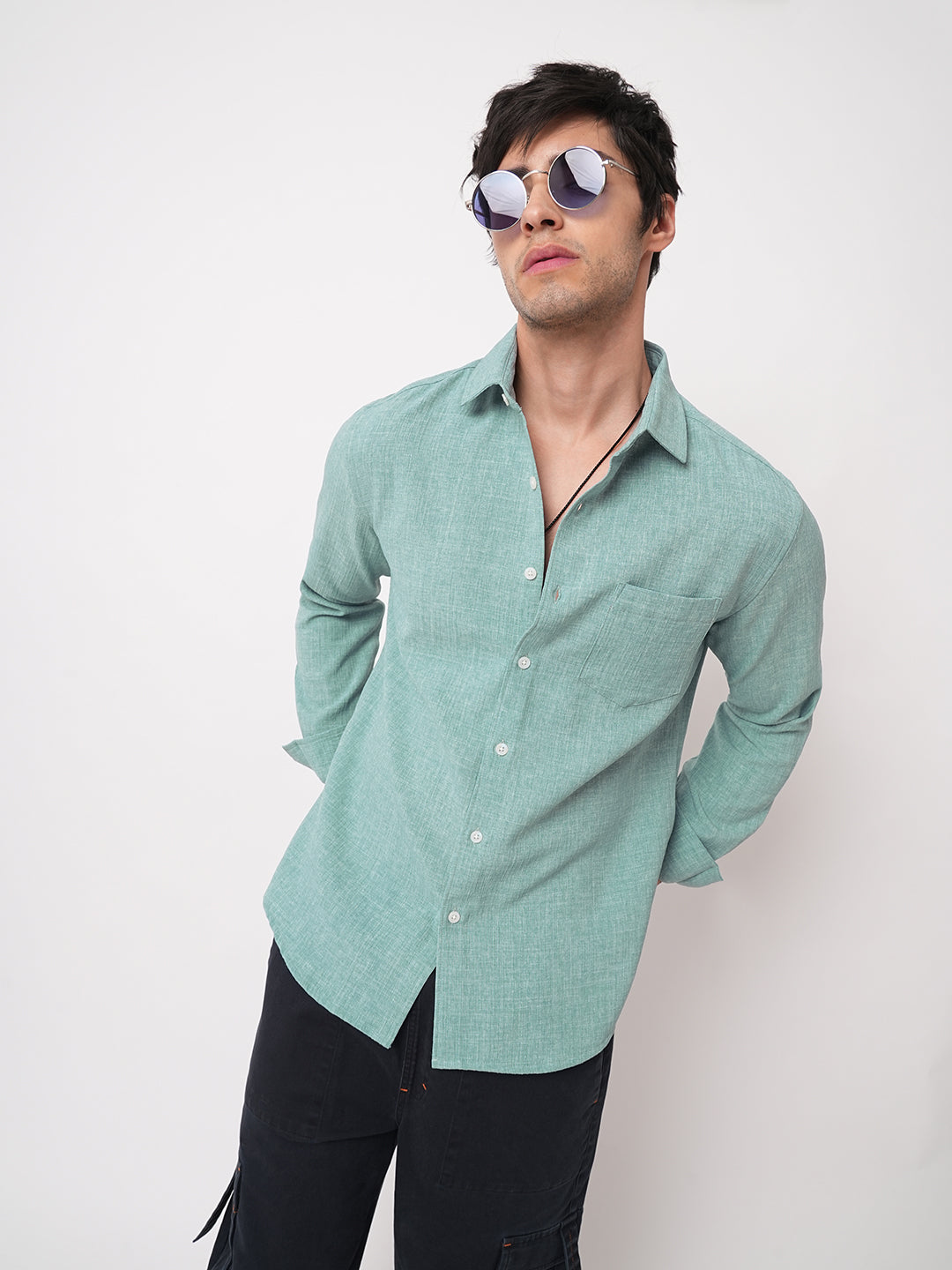 Sea-foam Green Slub Textured Shirt