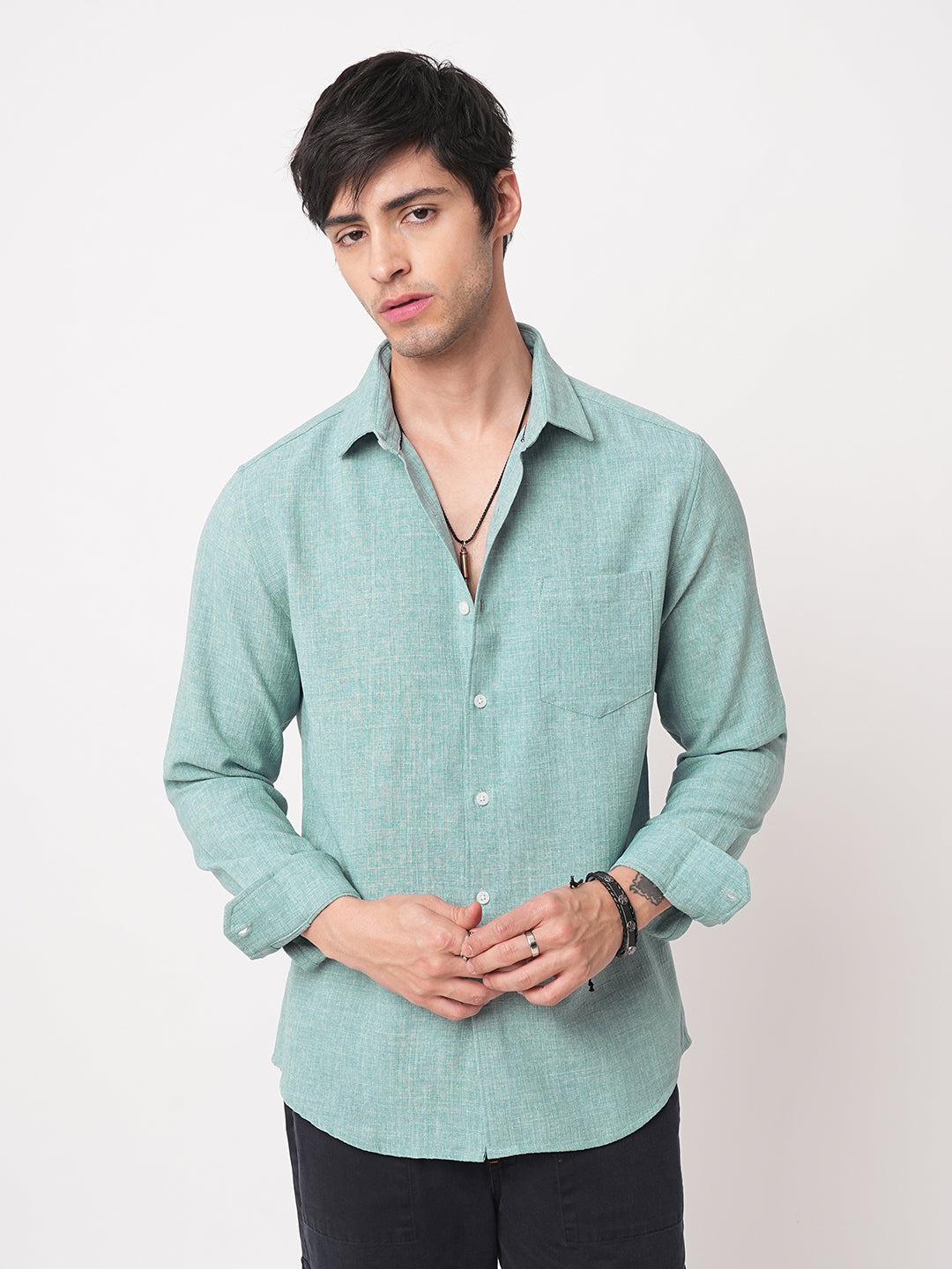 Sea-foam Green Slub Textured Shirt