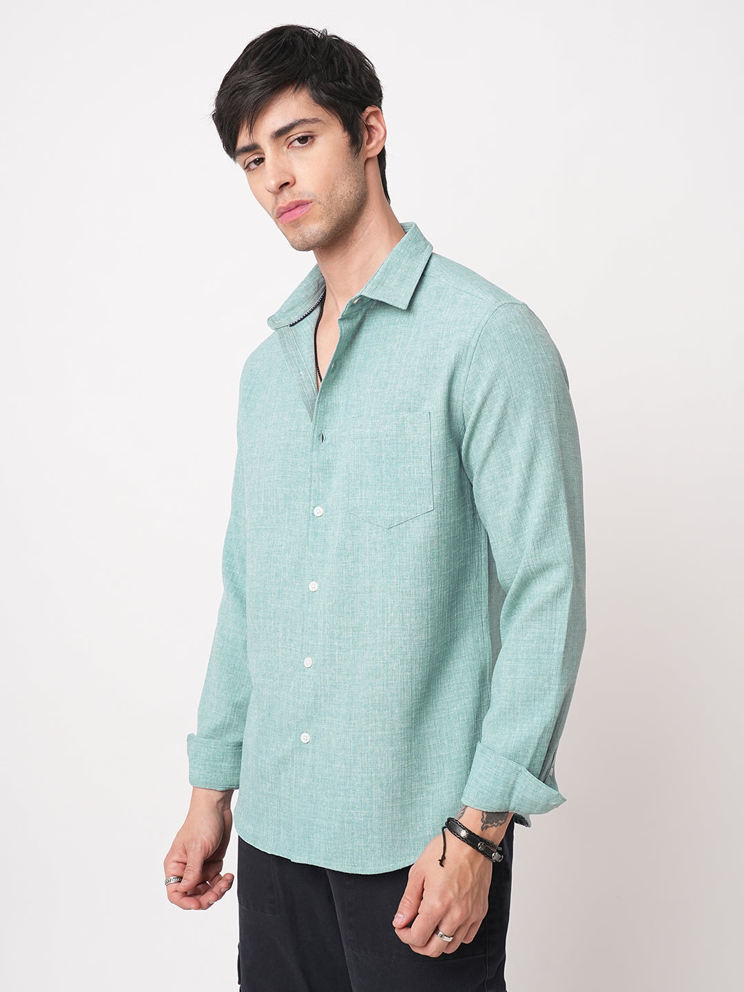 Sea-foam Green Slub Textured Shirt