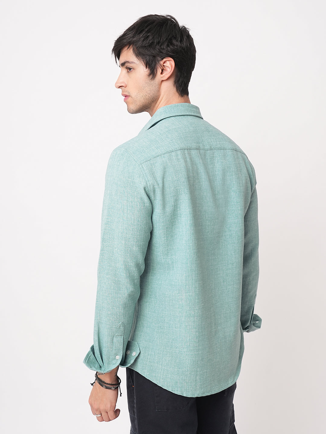 Sea-foam Green Slub Textured Shirt