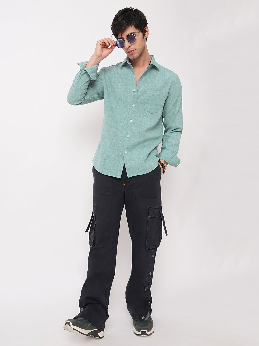 Sea-foam Green Slub Textured Shirt