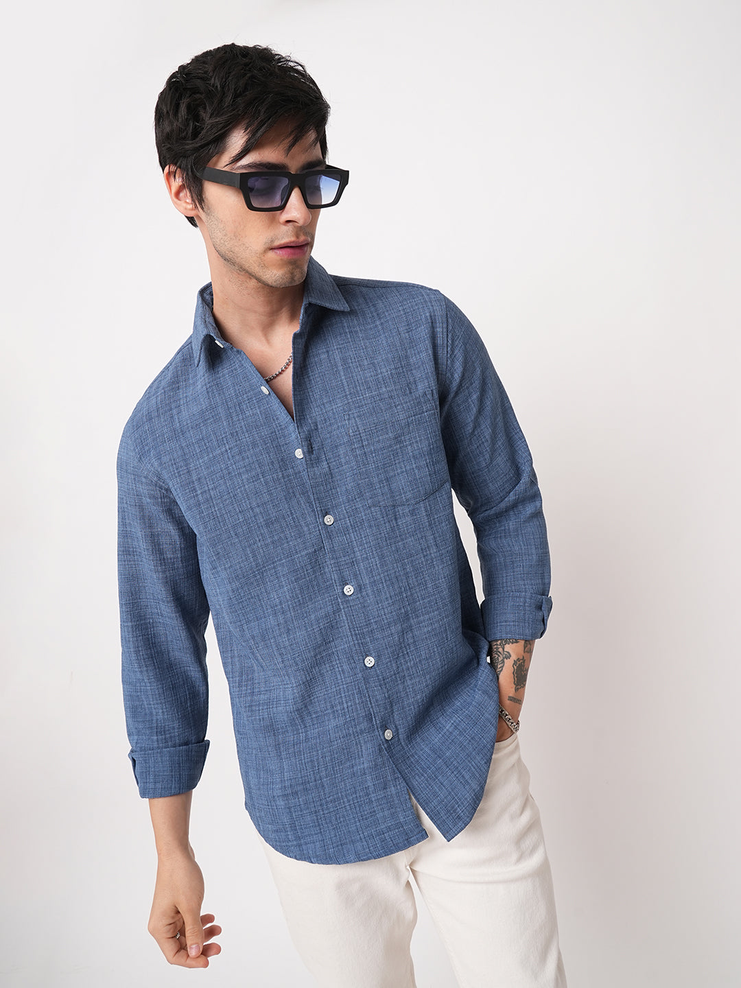 Aegean Blue Slub Textured Shirt