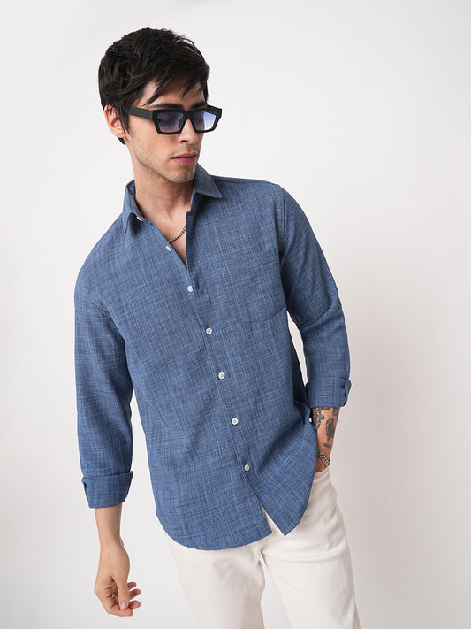 Aegean Blue Slub Textured Shirt