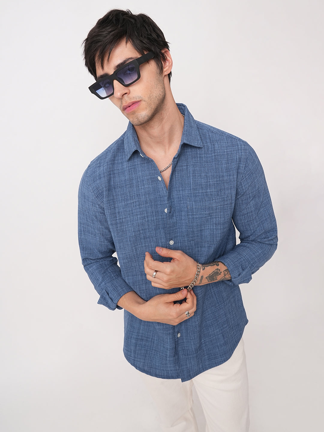 Aegean Blue Slub Textured Shirt