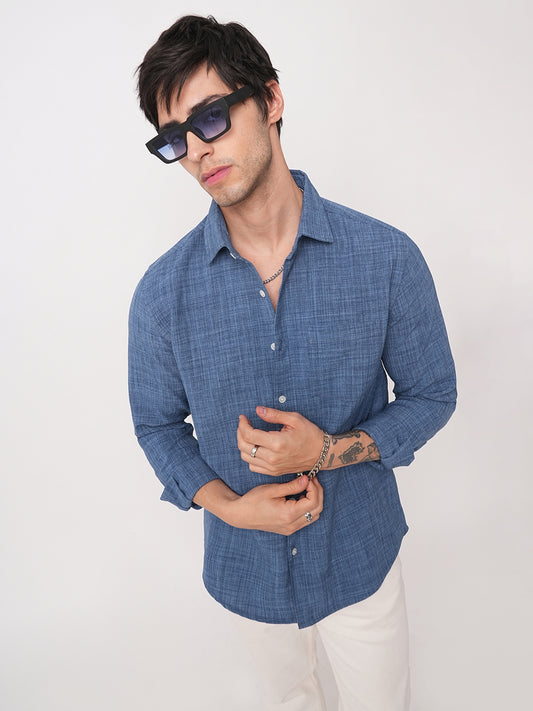 Aegean Blue Slub Textured Shirt